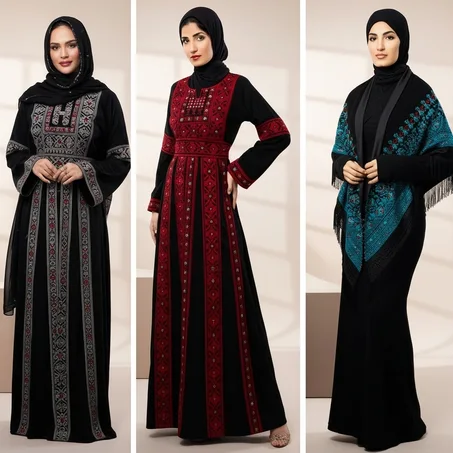 الاثواب والشالات المطرزة الفلسطينية