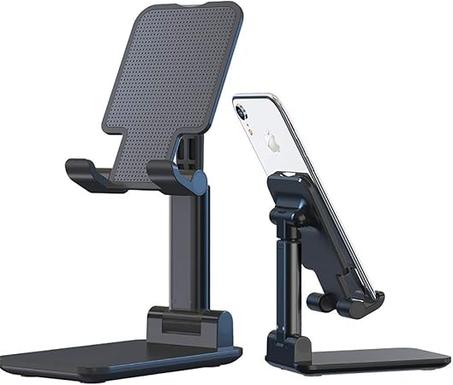 Soporte de escritorio plegable y ajustable para teléfono, base de carga de aluminio, universal, compatible con tabletas móviles, iPad, Kindle, color negro
