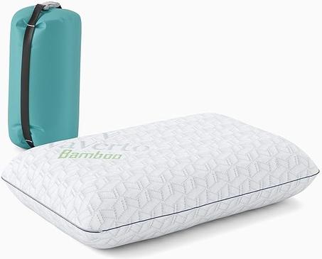 Favorto - Almohada de espuma viscoelástica de gel transpirable de lujo con funda de bambú lavable, almohada ortopédica refrescante para dormir de lado y boca arriba - Espuma viscoelástica par