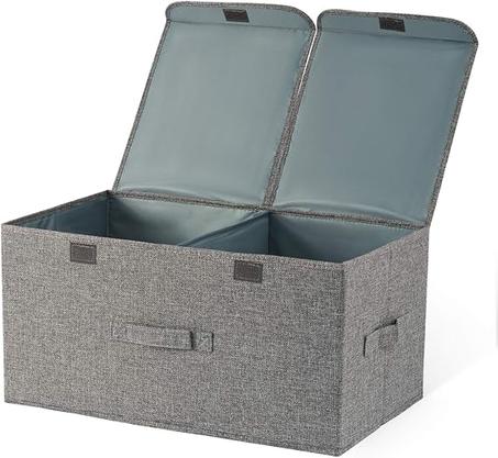Caja de almacenamiento con tapa de Kelive Toys, contenedores de tela grandes y plegables para guardarropa, estante y armario, color gris Kelive