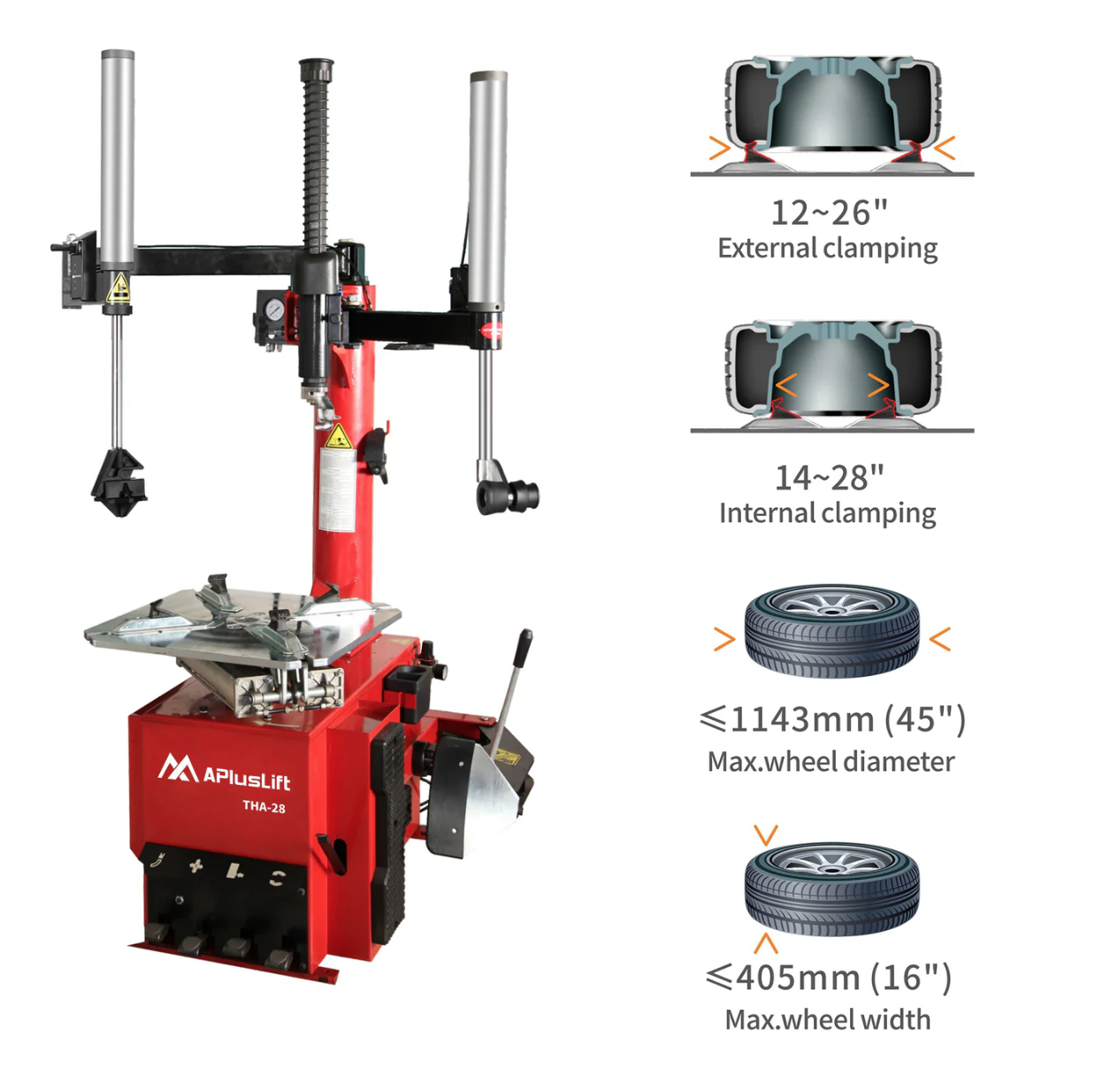 APlusLift THA-28 Tire Wheel Changer and WBS-500 Tire Wheel Balancer with Wheel Hood Protector Combo New Intergrated Power Unit 3 Year Warranty
