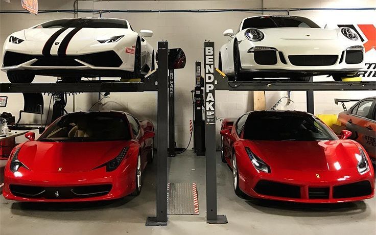 BENDPAK HD-9 Parking 4 Post Car Lift 9000 lb Capacity - Freestanding Design with Adjustable Runways and 220V Power Unit Included
