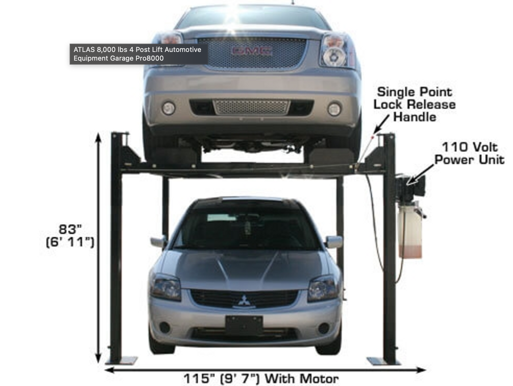 ATLAS 8,000 lbs 4 Post Lift Automotive Equipment Garage Pro8000