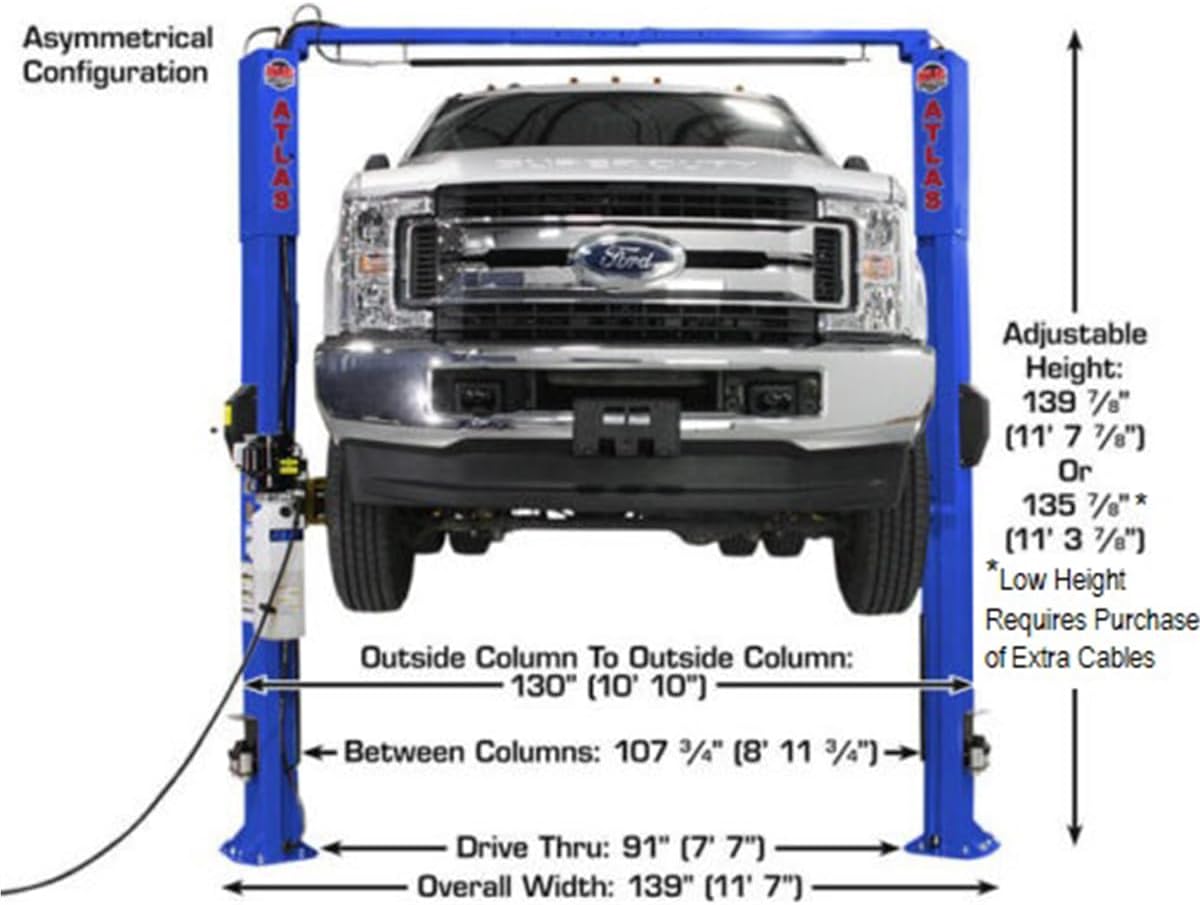Atlas® Platinum PVL-10 ALI Certified Adj Height 2 Post Lift 10,000 lbs