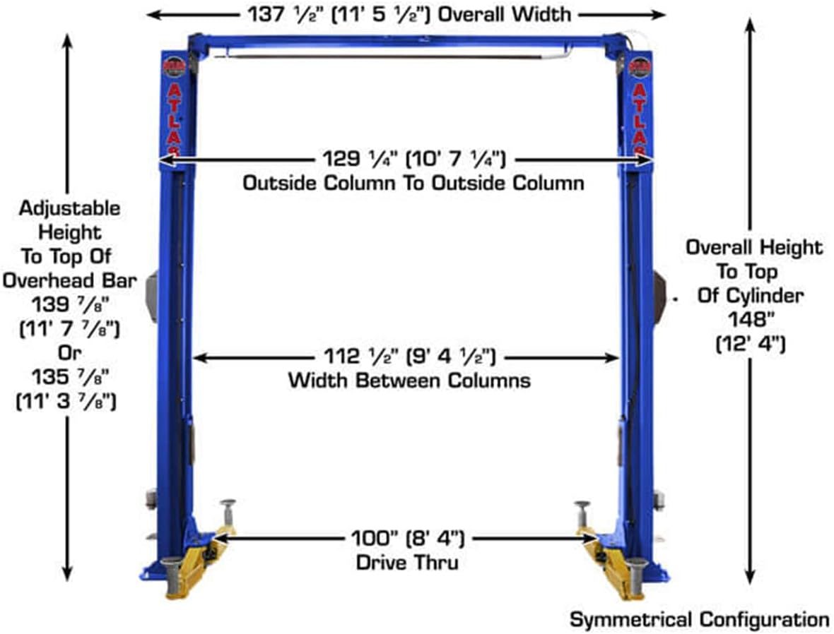 Atlas® Platinum PVL-10 ALI Certified Adj Height 2 Post Lift 10,000 lbs