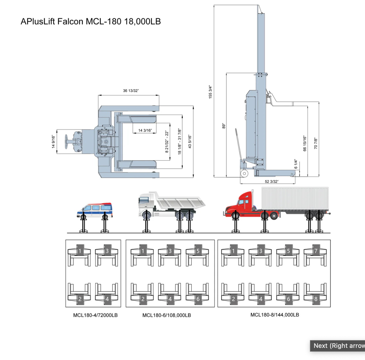 APluslift Falcon 18000LB and 22000LB Mobile Column Lifting System, Free shipping