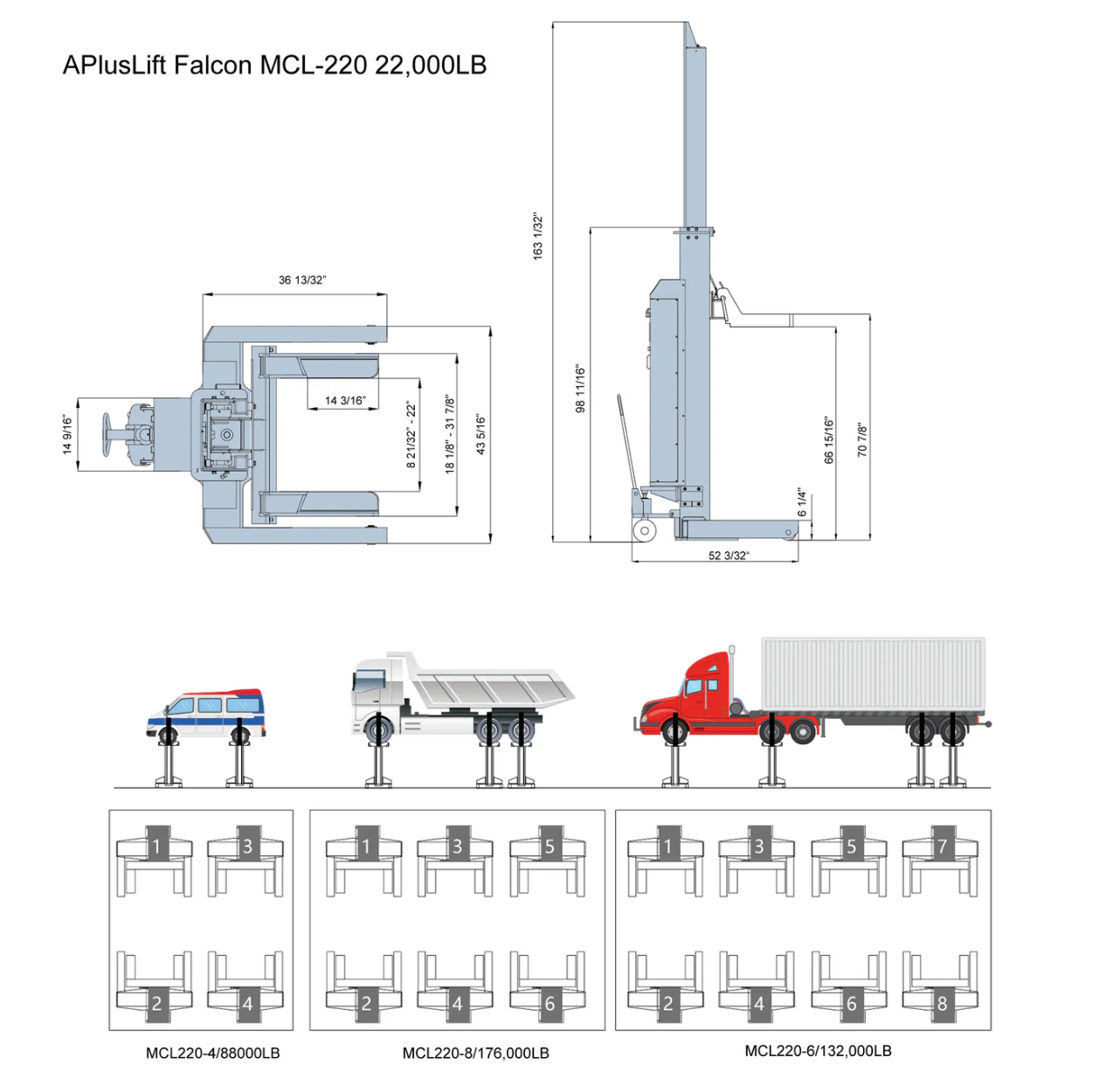 APluslift Falcon 18000LB and 22000LB Mobile Column Lifting System, Free shipping