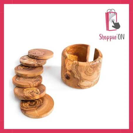 6 Sous-tasses + support en bois d'olivier