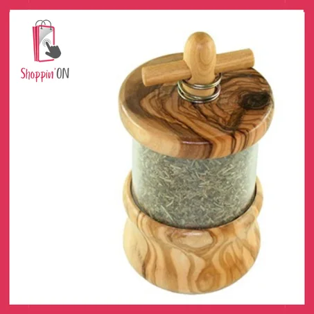 Moulin à herbes de Provence en bois d'olivier.