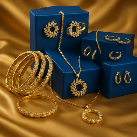 طقم مجوهرات بلاكيور فاخر بتصميم أوراق متألقة – أناقة ذهبية راقية