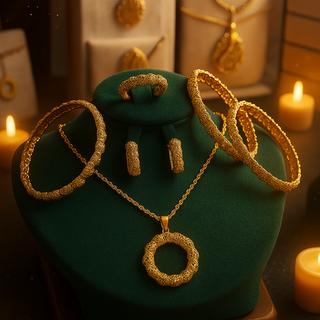 طقم مجوهرات بلاكيور فاخر مطلي بالذهب – تصميم دائري أنيق