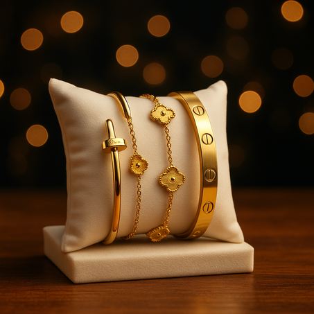 ✨ طقم أساور نسائي بلاكيور ذهبي – أناقة متكاملة بلمسة راقية