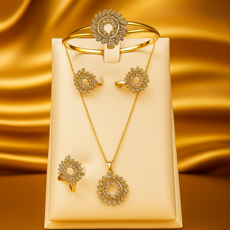 💎 طقم مجوهرات ذهبي فاخر مرصع بأحجار براقة - أناقة لا تقاوم 💎