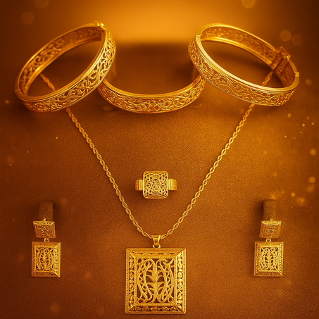 طقم مجوهرات بلاكيور فاخر بنقوش عربية أصيلة – تصميم ملكي متكامل
