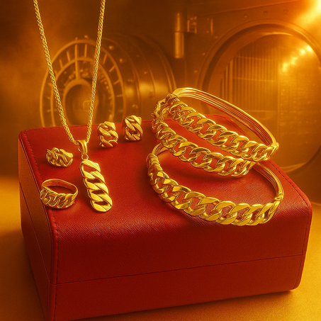 طقم مجوهرات بلاكيور مطلي بالذهب – تصميم عصري بسلاسل متشابكة