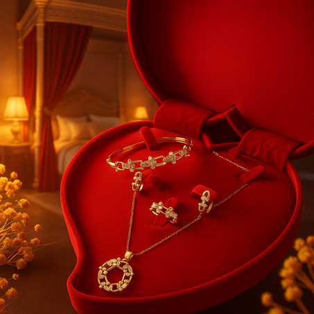 طقم مجوهرات بلاكيور ناعم بعلبة قلب فاخرة