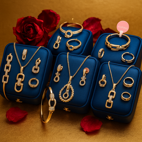 طقم مجوهرات بلاكيور راقٍ بتصميم عصري مرصع بحبيبات براقة