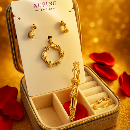 طقم Xuping الذهبي – تصميم عصري مستوحى من الطبيعة