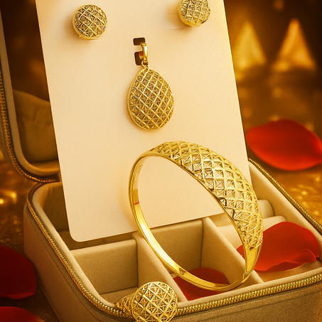 ✨ طقم مجوهرات ذهبي فاخر بنقوش أنيقة - عرض خاص لفترة محدودة ✨