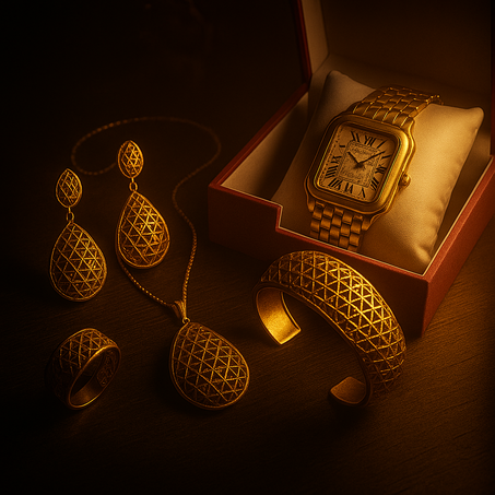 طقم مجوهرات بلاكيور فاخر مع ساعة ذهبية أنيقة – بسعر 269 درهم بدل 399 درهم