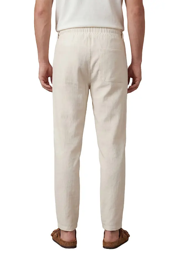 Pantalon Massimo dutti en 100 % Lin Relaxed Fit ( Beige ) Ref-LN722FR