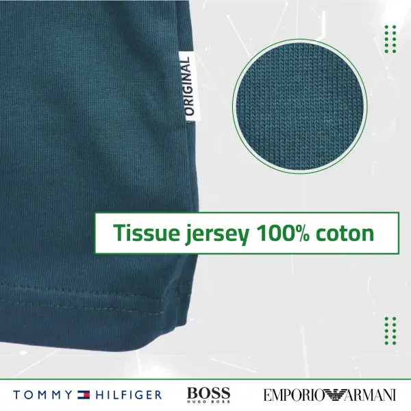 Pack de 3 T-shirts De Luxe en pur coton Ref-BH77231O ( Blanc + Noir + Vert Royale )