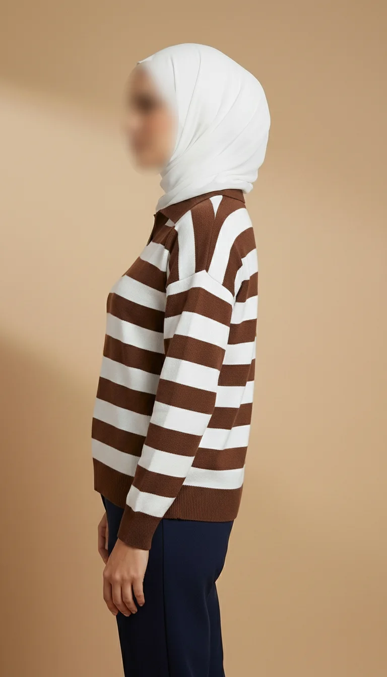 Pull Polo en Tricot à Rayures en Maille pour Femme