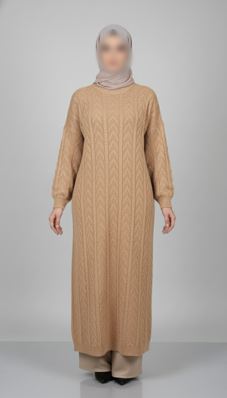 Tunique Maxi Maille Torsadée - Modèle Modeste et Confort Hivernal