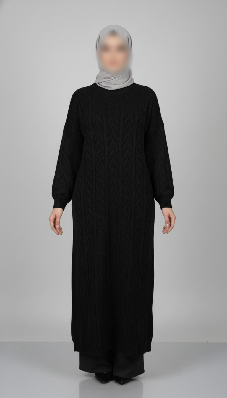 Tunique Maxi Maille Torsadée - Modèle Modeste et Confort Hivernal