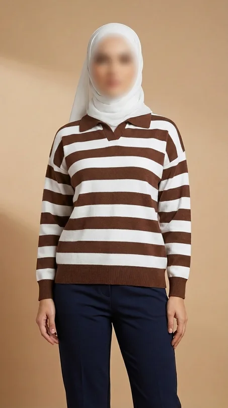 Pull Polo en Tricot à Rayures en Maille pour Femme