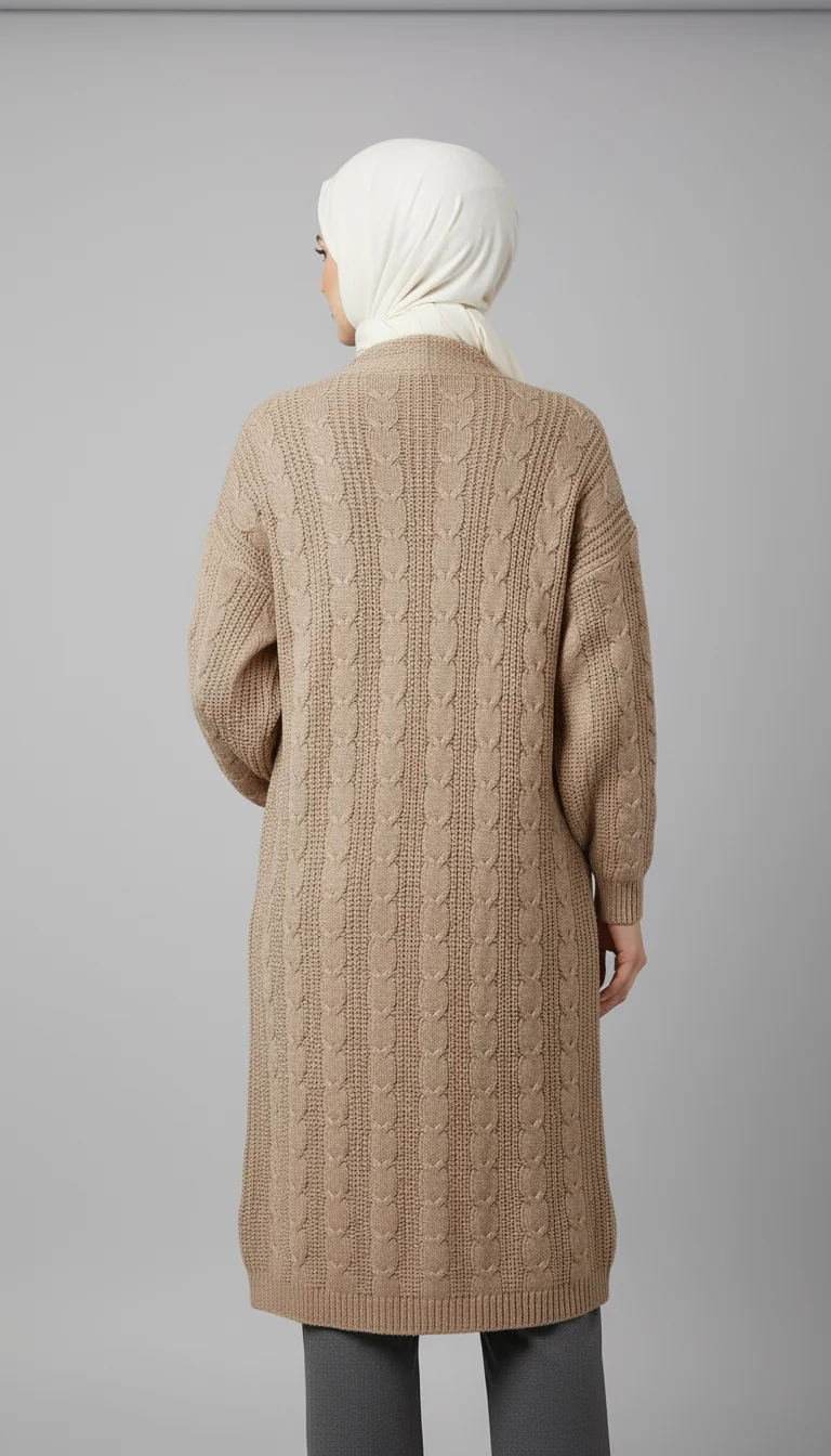 Gilet long en maille torsadée épaisse