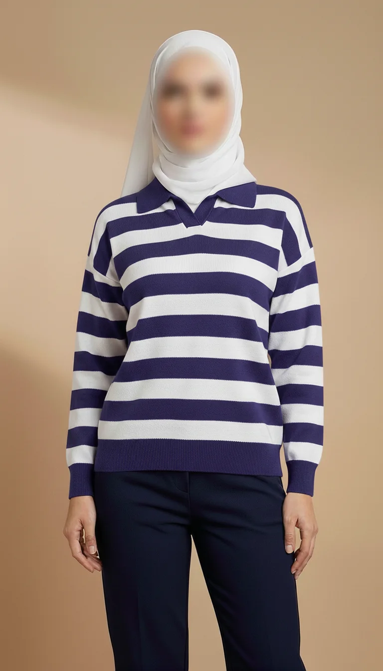 Pull Polo en Tricot à Rayures en Maille pour Femme