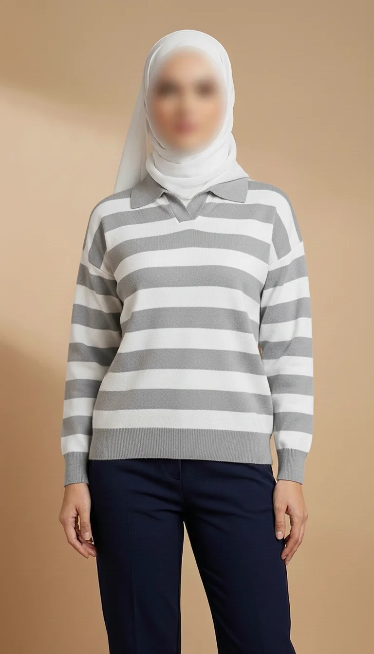 Pull Polo en Tricot à Rayures en Maille pour Femme
