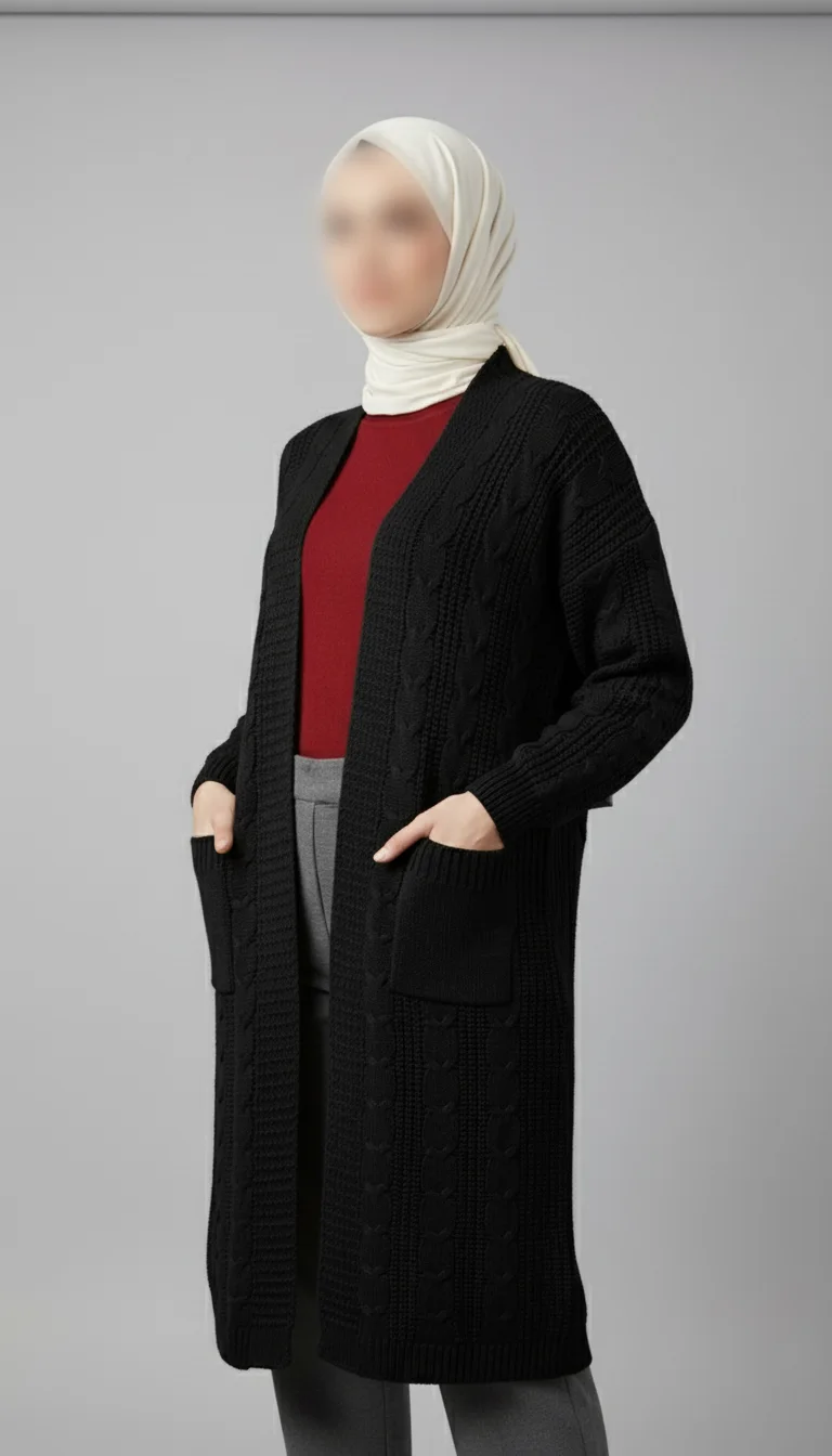 Gilet long en maille torsadée épaisse