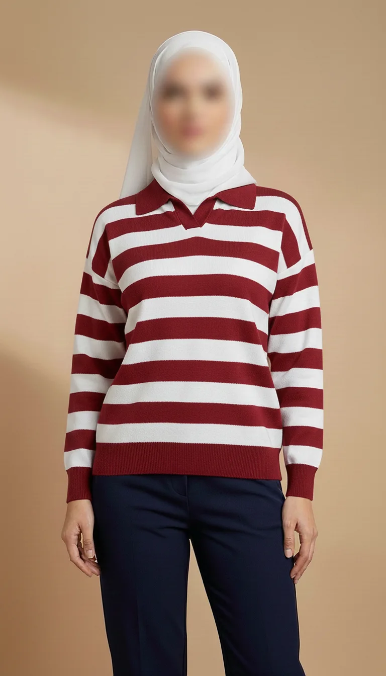 Pull Polo en Tricot à Rayures en Maille pour Femme
