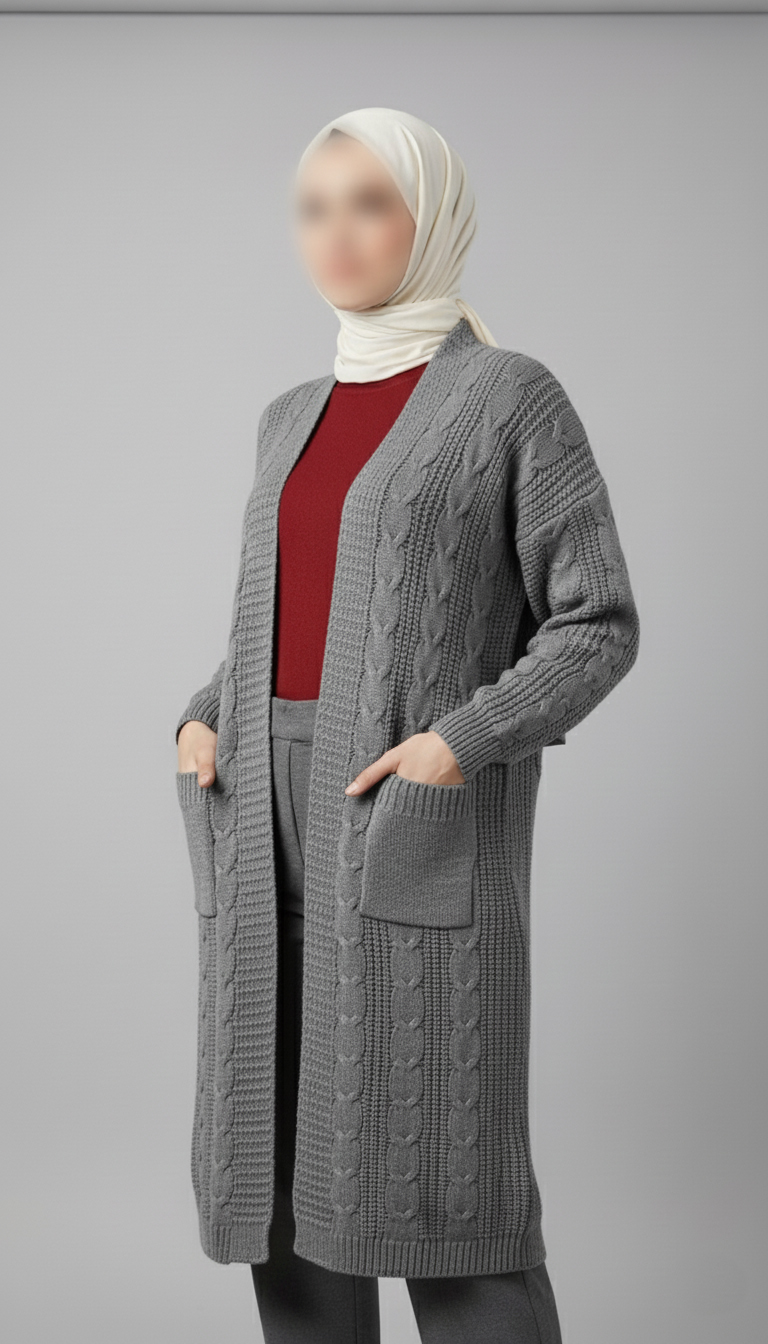 Gilet long en maille torsadée épaisse