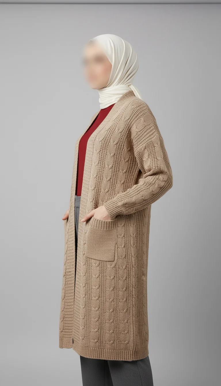 Gilet long en maille torsadée épaisse