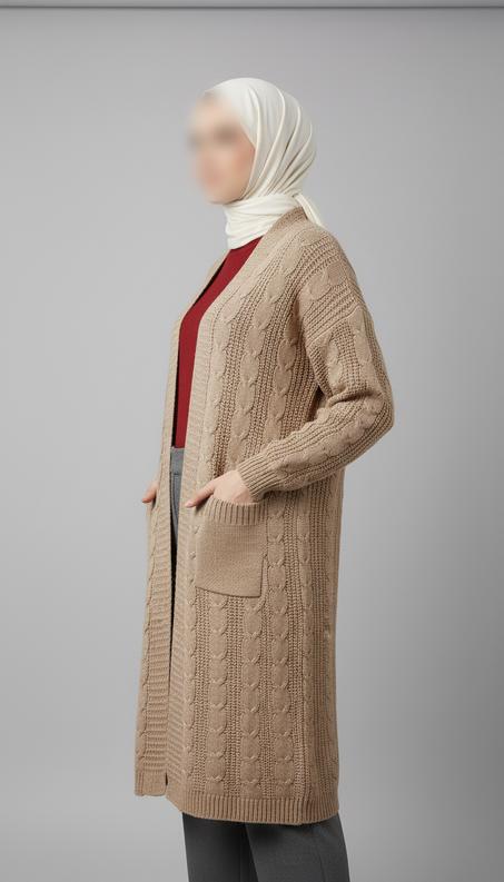 Gilet long en maille torsadée épaisse