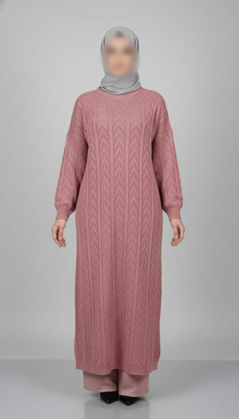 Tunique Maxi Maille Torsadée - Modèle Modeste et Confort Hivernal