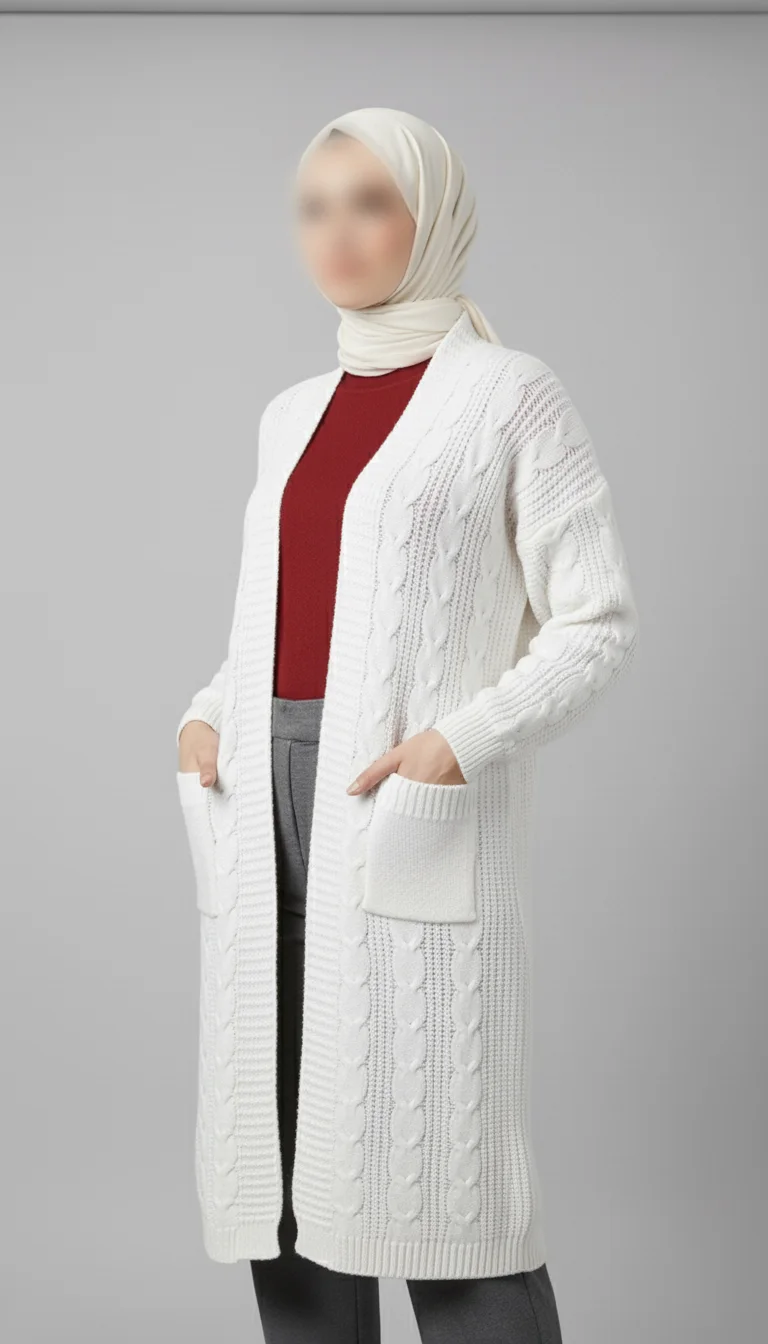 Gilet long en maille torsadée épaisse