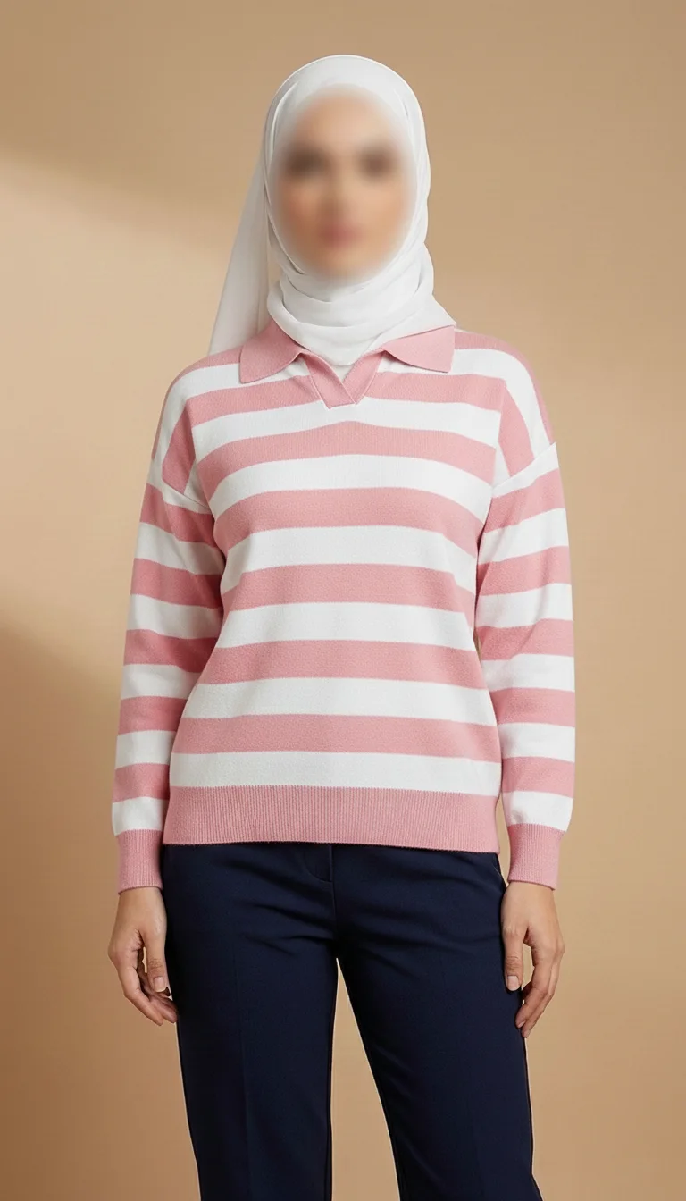 Pull Polo en Tricot à Rayures en Maille pour Femme