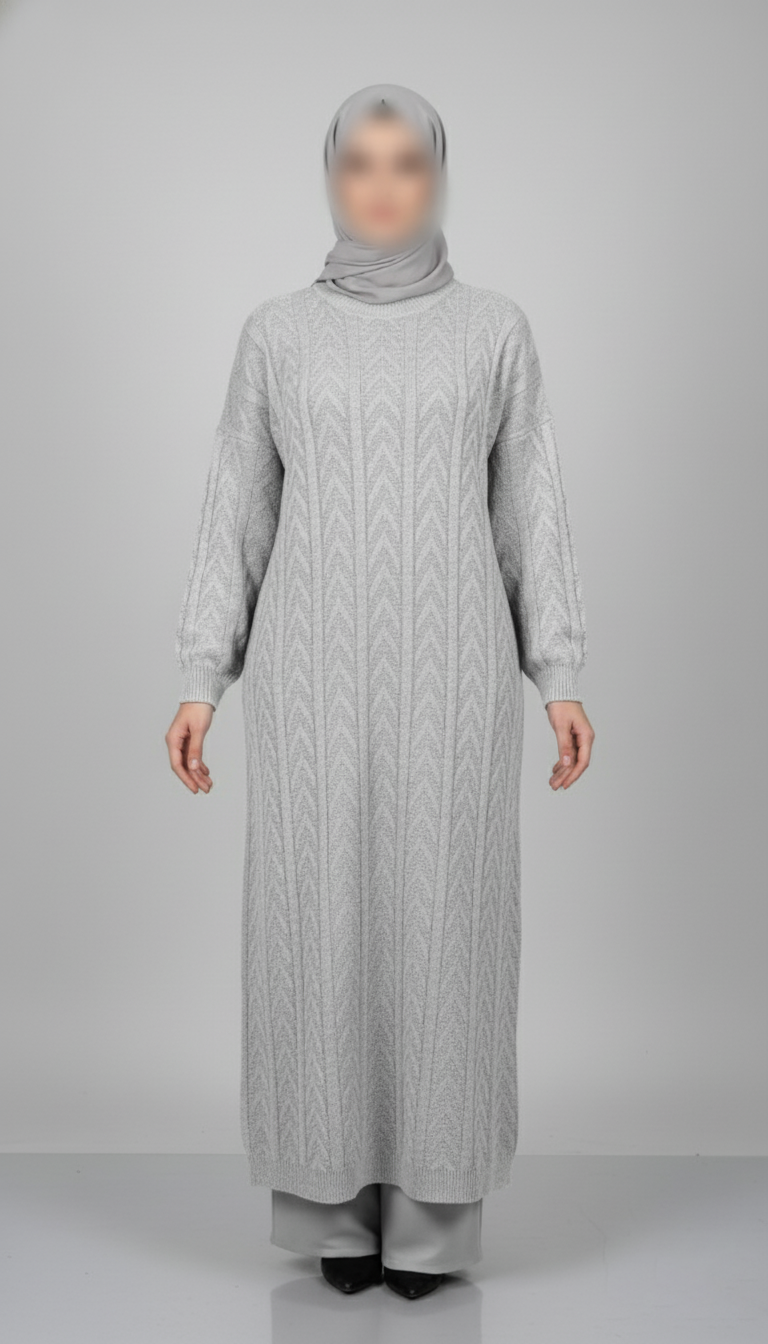 Tunique Maxi Maille Torsadée - Modèle Modeste et Confort Hivernal