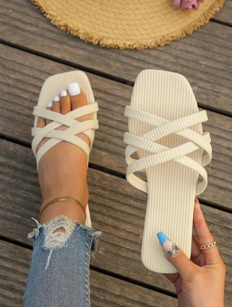 Femme Sandales minimaliste croisé tissu élégant