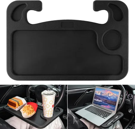 JUSTTOP Escritorio de Volante de Coche para Laptop, Accesorios Multiusos de Coche para Viajes, Bandejas de Soporte de Asiento de Coche para Comer, Consola Bajo el Volante (Negro)