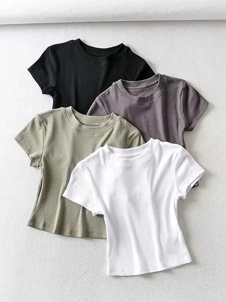 Women's Slim Fit O-Neck Short-Sleeve T-Shirt تيشيرت نسائي ضيق بأكمام قصيرة وياقة مستديرة