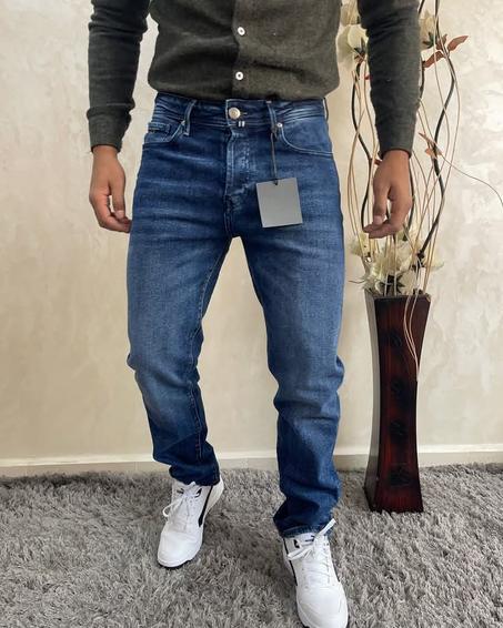 Men's Blue Denim Jeans بنطلون جينز رجالي باللون الأزرق
