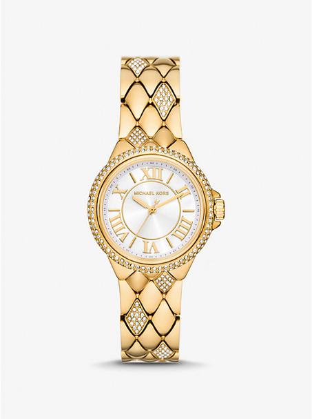 MICHAEL KORS MINI GOLDEN CAMILLE WATCH WITH PAVE STONES ساعة مايكل كورس كميل صغيرة ذهبية مزينة بأحجار بافيه