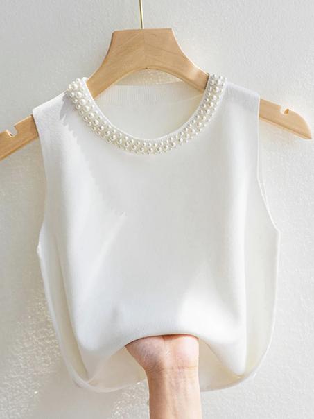 Korean Knitted Sleeveless Tank Top for Women توب نسائي محبوك بدون أكمام بتصميم كوري