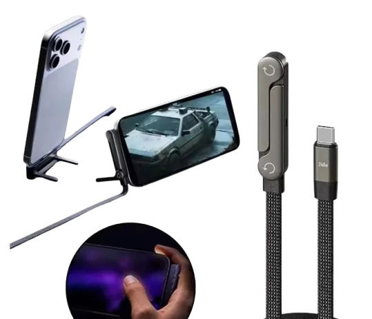 240 واط/65 واط USB C كابل مضفر نقل البيانات شحن سريع حامل هاتف قابل للطي PD نوع C كابل آيفون 15-17 سامسونج شاومي