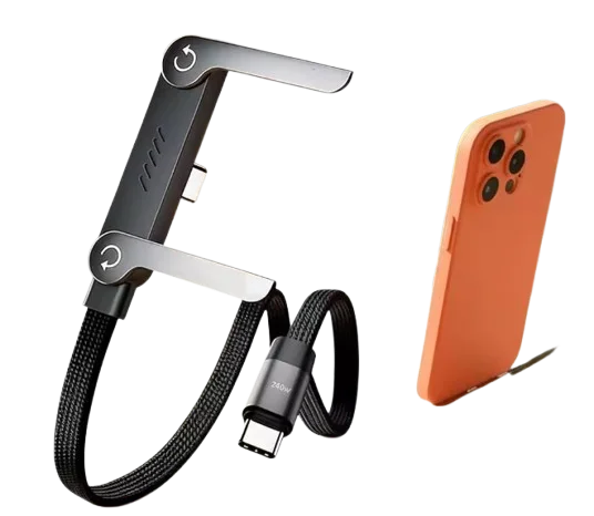 240 واط/65 واط USB C كابل مضفر نقل البيانات شحن سريع حامل هاتف قابل للطي PD نوع C كابل آيفون 15-17 سامسونج شاومي